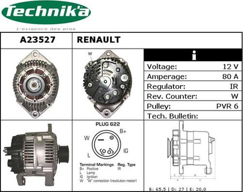 Technika A23527 - Alternator autospares.lv