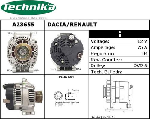 Technika A23655 - Alternator autospares.lv