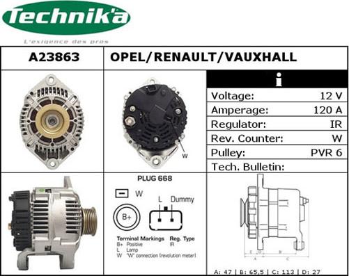 Technika A23863 - Alternator autospares.lv