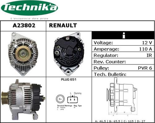 Technika A23802 - Alternator autospares.lv