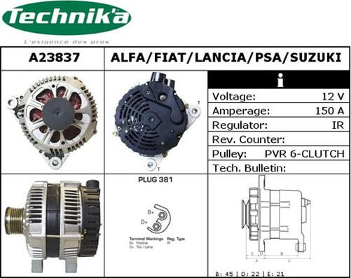 Technika A23837 - Alternator autospares.lv