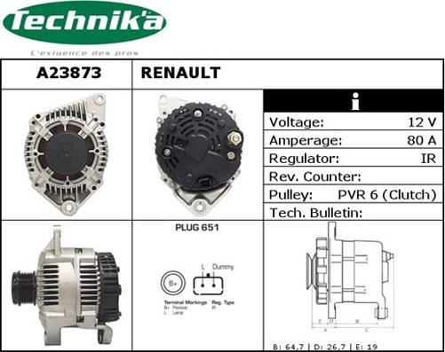 Technika A23873 - Alternator autospares.lv