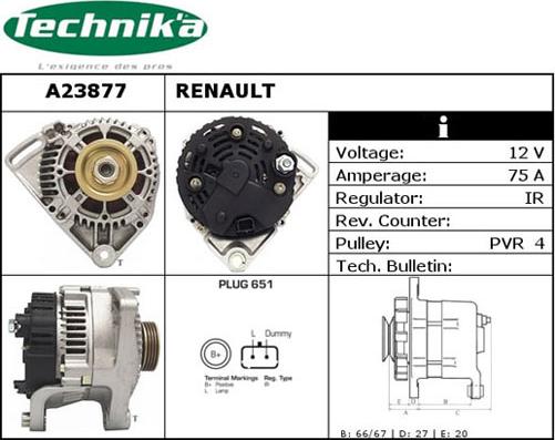 Technika A23877 - Alternator autospares.lv