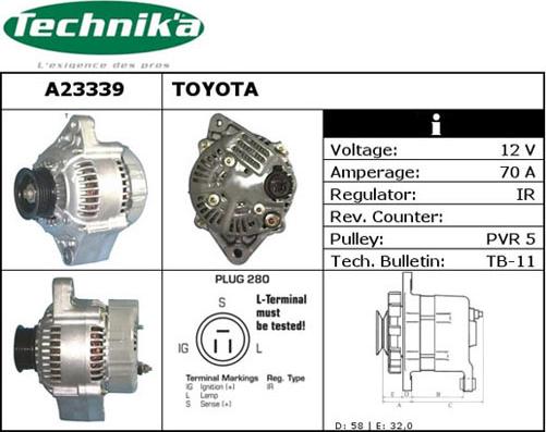 Technika A23339 - Alternator autospares.lv