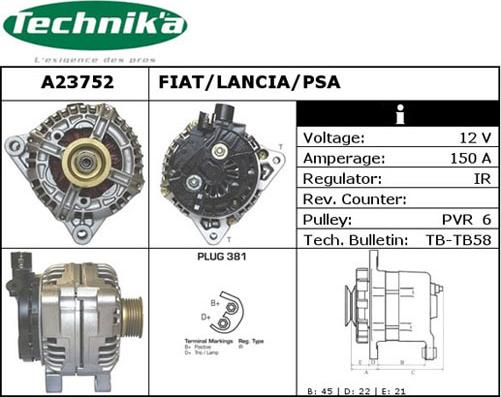 Technika A23752 - Alternator autospares.lv