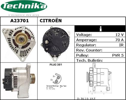 Technika A23701 - Alternator autospares.lv