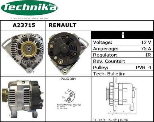 Technika A23715 - Alternator autospares.lv