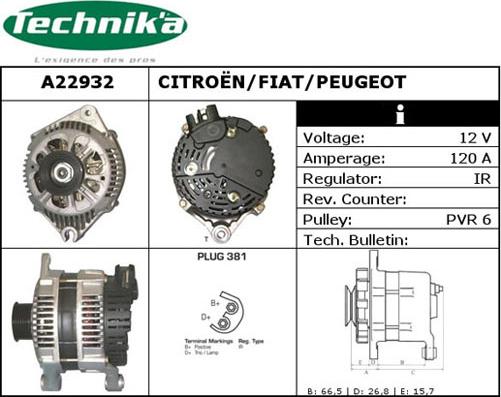 Technika A22932 - Alternator autospares.lv