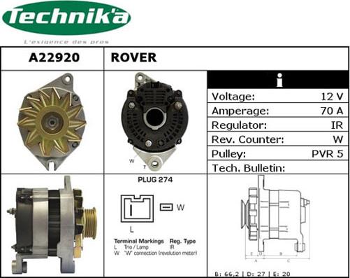 Technika A22920 - Alternator autospares.lv