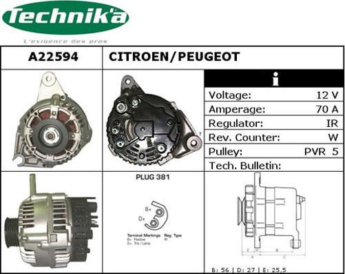 Technika A22594 - Alternator autospares.lv