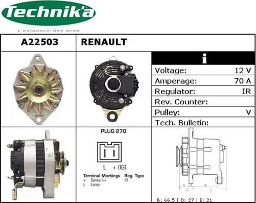 Technika A22503 - Alternator autospares.lv