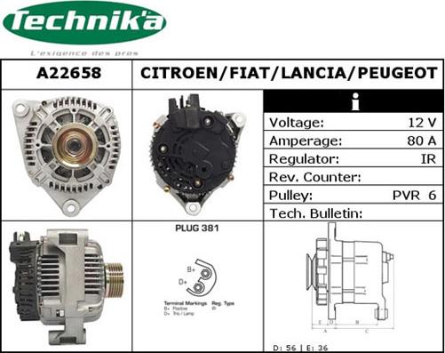 Technika A22658 - Alternator autospares.lv