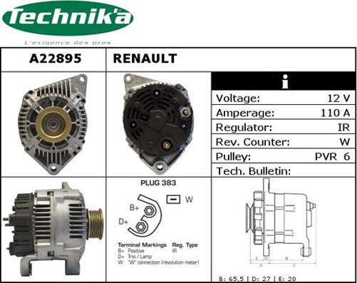 Technika A22895 - Alternator autospares.lv