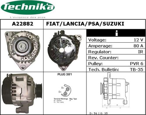 Technika A22882 - Alternator autospares.lv