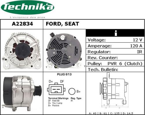 Technika A22834 - Alternator autospares.lv