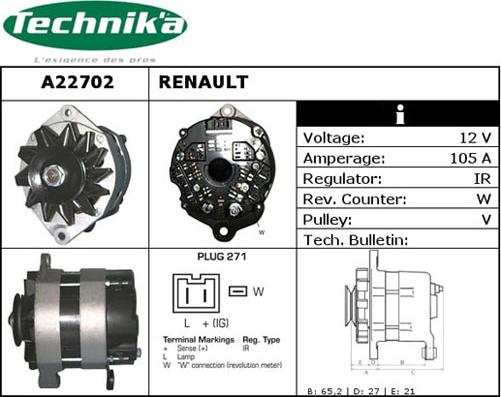 Technika A22702 - Alternator autospares.lv