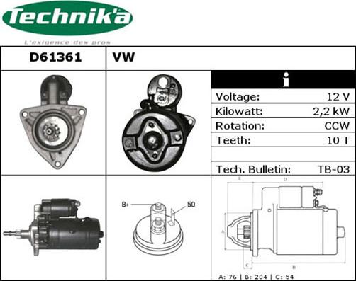 Technika D61361 - Starter autospares.lv