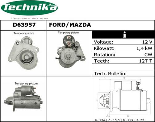 Technika D63957 - Starter autospares.lv