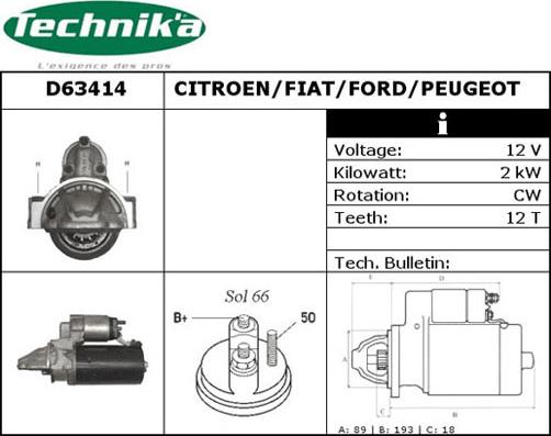 Technika D63414 - Starter autospares.lv