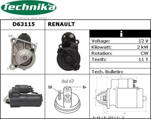 Technika D63115 - Starter autospares.lv