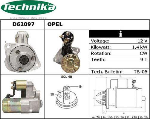 Technika D62097 - Starter autospares.lv