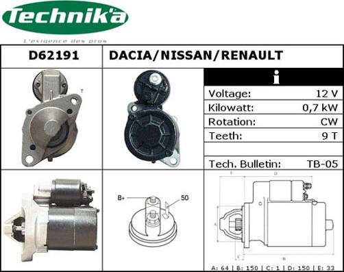 Technika D62191 - Starter autospares.lv