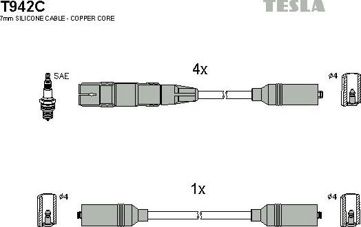 TESLA T942C - Ignition Cable Kit autospares.lv