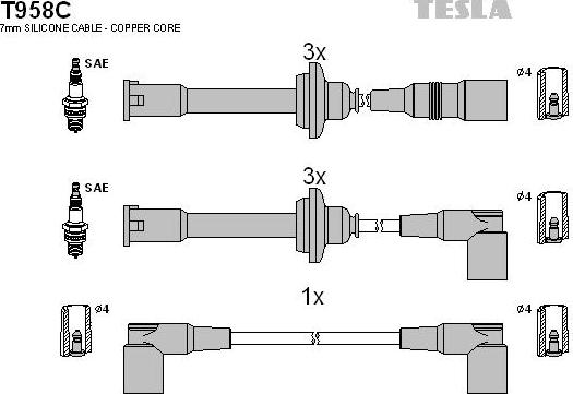 TESLA T958C - Ignition Cable Kit autospares.lv