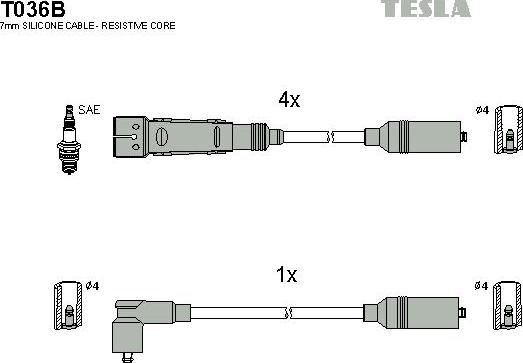 TESLA T036B - Ignition Cable Kit autospares.lv