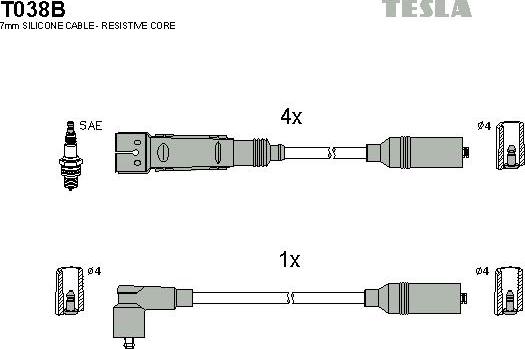 TESLA T038B - Ignition Cable Kit autospares.lv