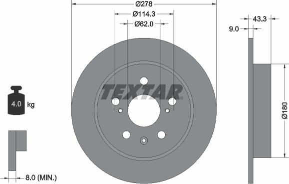 Textar 92225303 - Brake Disc autospares.lv