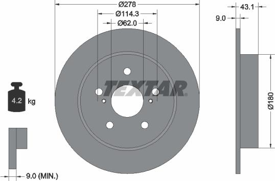 Textar 92222300 - Brake Disc autospares.lv