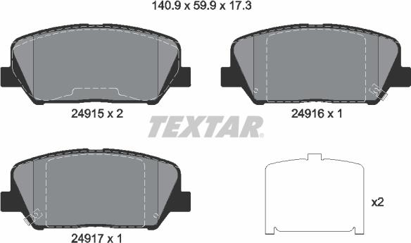 Textar 2491501 - Brake Pad Set, disc brake autospares.lv