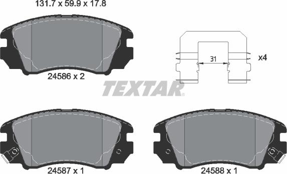 Textar 2458601 - Brake Pad Set, disc brake autospares.lv