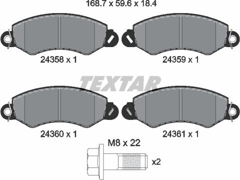 Textar 2435801 - Brake Pad Set, disc brake autospares.lv