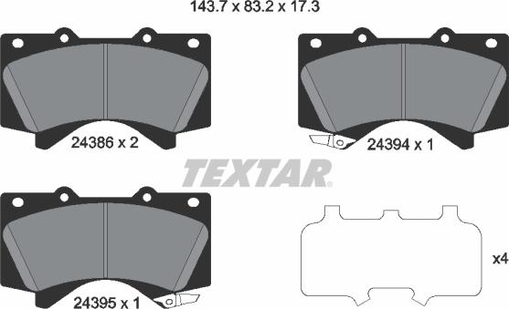 Textar 2438601 - Brake Pad Set, disc brake autospares.lv