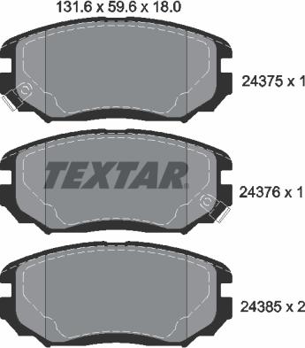 Textar 2437501 - Brake Pad Set, disc brake autospares.lv