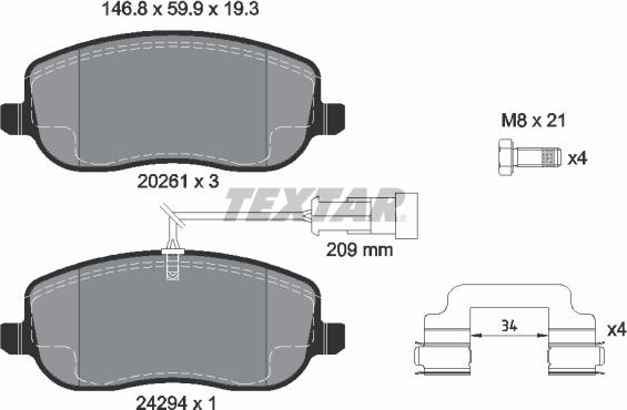 Textar 2429401 - Brake Pad Set, disc brake autospares.lv