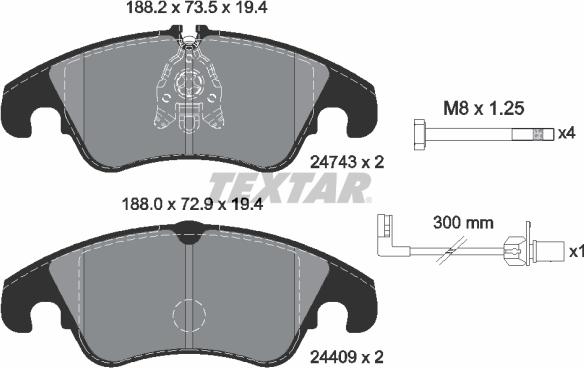 Textar 2474301 - Brake Pad Set, disc brake autospares.lv