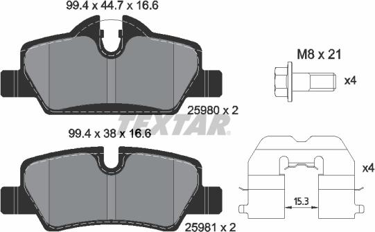 Textar 2598001 - Brake Pad Set, disc brake autospares.lv