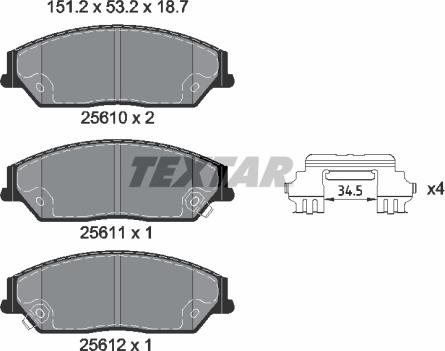 Textar 2561001 - Brake Pad Set, disc brake autospares.lv