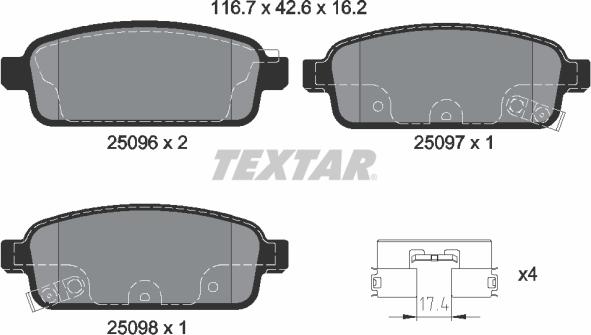 Textar 2509681 - Brake Pad Set, disc brake autospares.lv