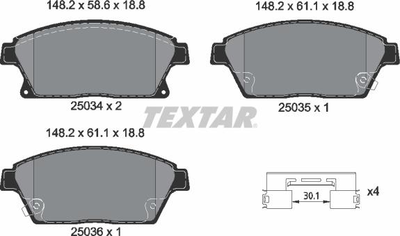 Textar 2503401 - Brake Pad Set, disc brake autospares.lv