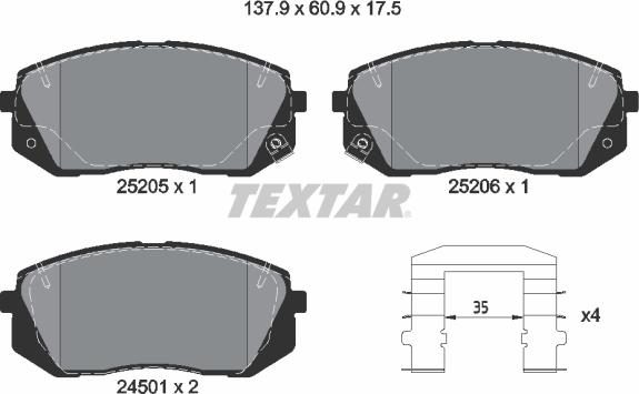 Textar 2520501 - Brake Pad Set, disc brake autospares.lv