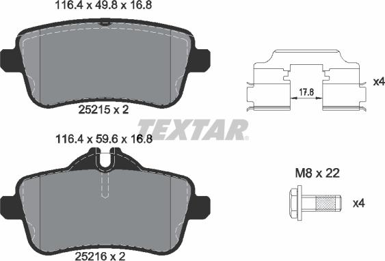 Textar 2521505 - Brake Pad Set, disc brake autospares.lv