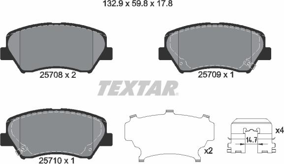 Textar 2570801 - Brake Pad Set, disc brake autospares.lv