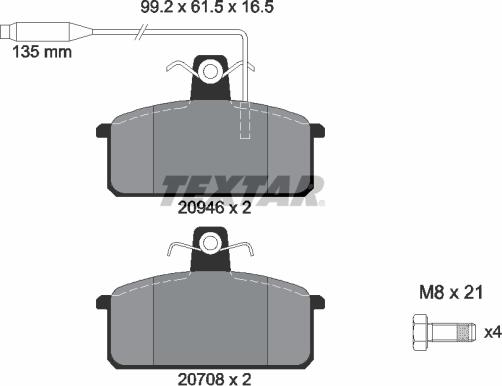 Textar 2094602 - Brake Pad Set, disc brake autospares.lv