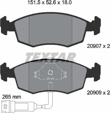 Textar 2090702 - Brake Pad Set, disc brake autospares.lv