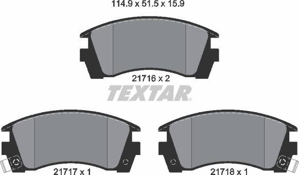 Textar 2171602 - Brake Pad Set, disc brake autospares.lv