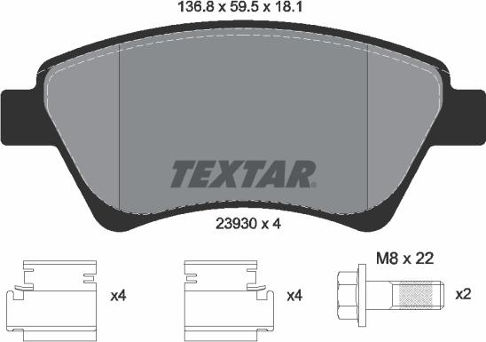Textar 2393001 - Brake Pad Set, disc brake autospares.lv
